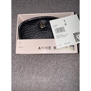 Anne Klein AK Curved Black Logo Card Case W/charms NWT